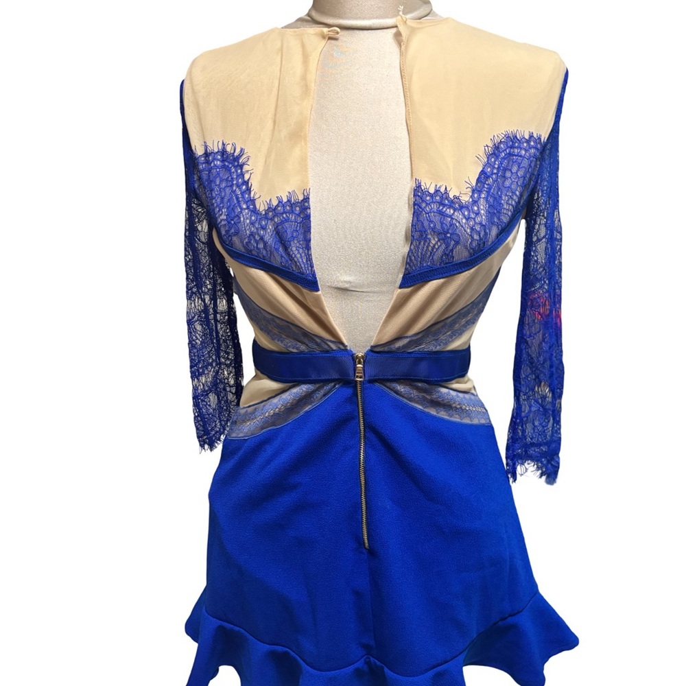 Three Floor Royal Blue and Beige Dress